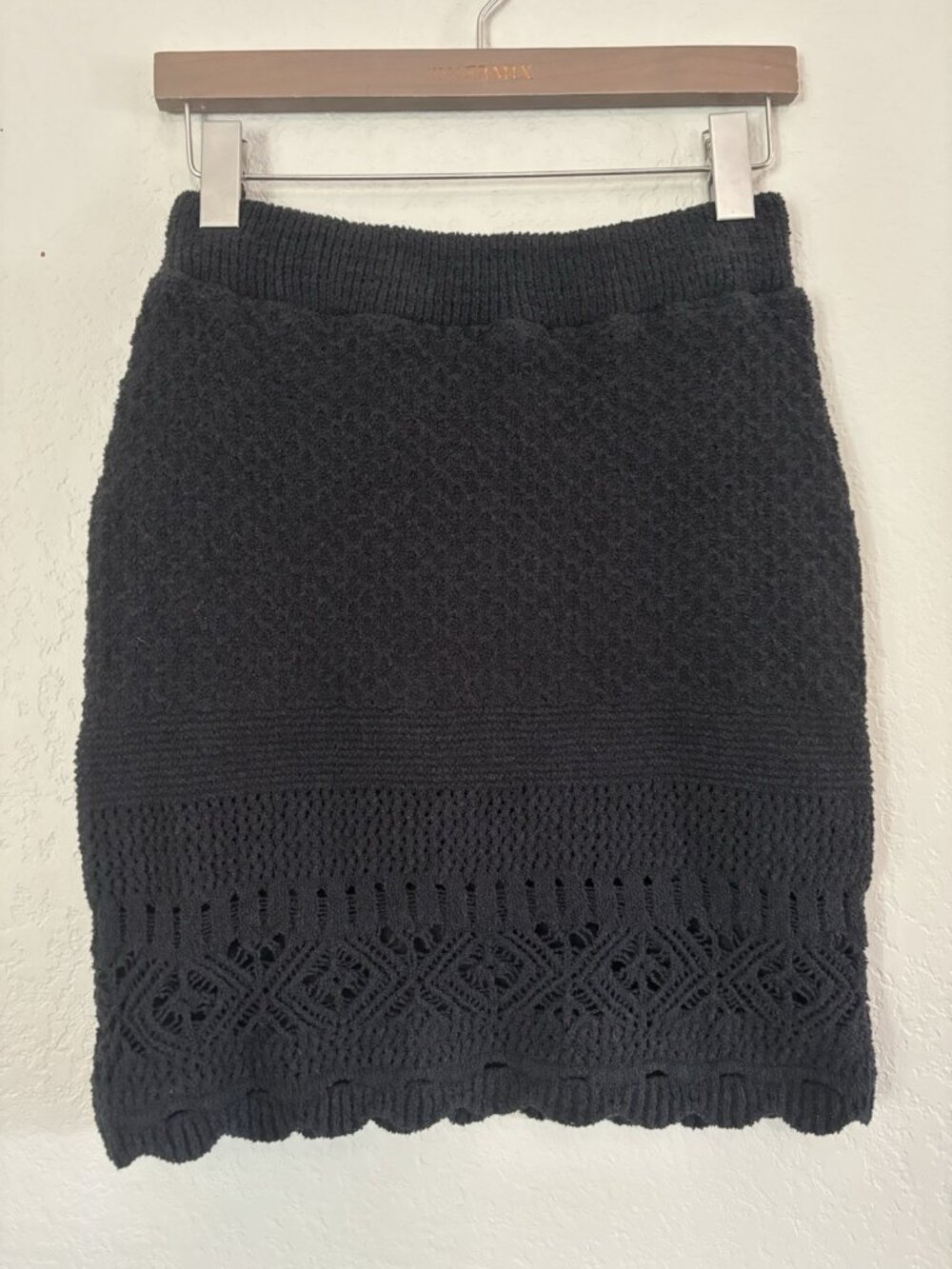 NWT By Anthropologie Knit Black Skirt Cotton Blend Sz Small